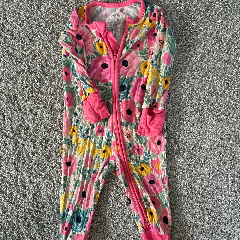 Little Sleepies Floral Pink Yellow Green One-Piece Pajama Romper